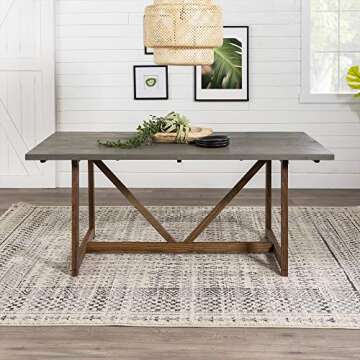 Walker Edison Modern Farmhouse Small Kitchen Furniture Dining Room Table Wood, 72 Inch, Grey and Bro...