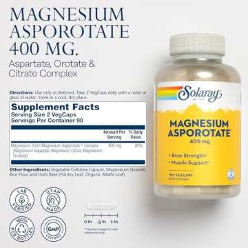 Solaray Magnesium Asporotate 400 mg | High Absorption Formula for Optimal Health | 180 VegCaps