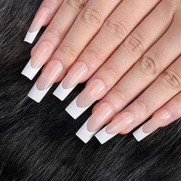 Artquee 24pcs Press on Nails French Pink White Long Square Glossy Fake Nails False Tips Manicure for...
