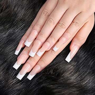 Artquee 24pcs Press on Nails French Pink White Long Square Glossy Fake Nails False Tips Manicure for Women
