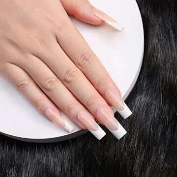 Artquee 24pcs Press on Nails French Pink White Long Square Glossy Fake Nails False Tips Manicure for Women