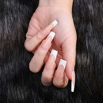 Artquee 24pcs Press on Nails French Pink White Long Square Glossy Fake Nails False Tips Manicure for Women