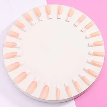 Artquee 24pcs Press on Nails French Pink White Long Square Glossy Fake Nails False Tips Manicure for Women