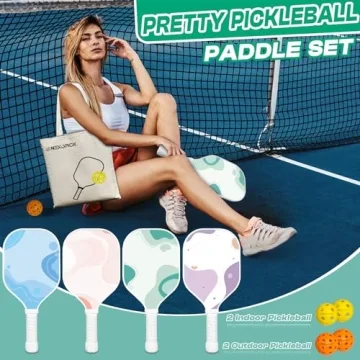 Nexopick Pickleball Paddles Set of 4, Cute Pickleball Set, Pickle Ball Set 4 Pack, Premium Pickleball Rackets, Pink Pickleball Paddles, Pickleball Set with 4 Indoor & Outdoor Pickleballs