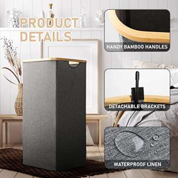 Gallelife Laundry Basket, Tall Laundry Hamper with Handle, 105 Liters Large Hampers, Collapsible Laundry Baskets for Bedroom, Laundry Bin for Bathroom, Laundry Room Gray