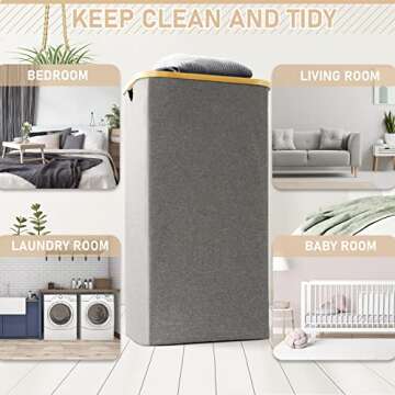 Gallelife Laundry Basket, Tall Laundry Hamper with Handle, 105 Liters Large Hampers, Collapsible Laundry Baskets for Bedroom, Laundry Bin for Bathroom, Laundry Room Gray