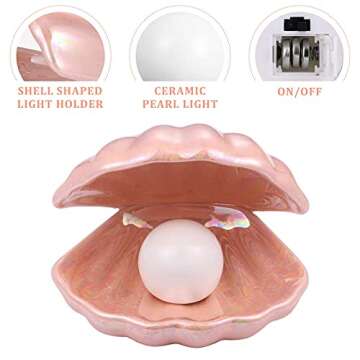 IMIKEYA Shell Pearl Light LED Accent Lamp Portable Night Light Pearl in Shell Desktop Ornament Home Decor for Bedroom Living Room (Pink)