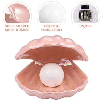 IMIKEYA Shell Pearl Light LED Accent Lamp Portable Night Light Pearl in Shell Desktop Ornament Home Decor for Bedroom Living Room (Pink)