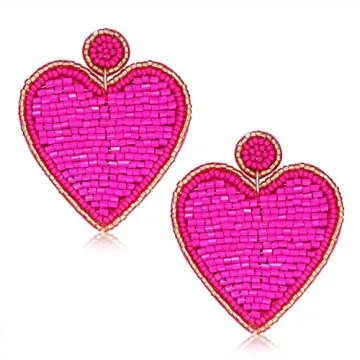 Heart Earrings for Women Valentine’s Day Earrings Beaded Heart Drop Earrings Edged in gold beading...