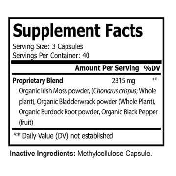 Natuspur Organic Irish Sea Moss 2315mg Bladderwrack and Burdock Root with Black Pepper Prebiotic Sup...