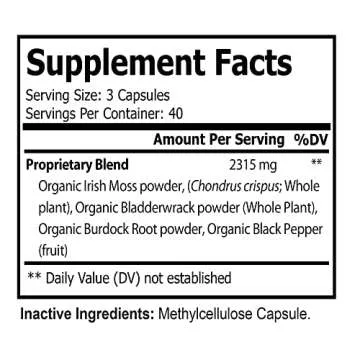 Natuspur Organic Irish Sea Moss 2315mg Bladderwrack and Burdock Root with Black Pepper Prebiotic Sup...