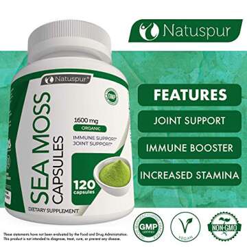 Natuspur Organic Irish Sea Moss 2315mg Bladderwrack and Burdock Root with Black Pepper Prebiotic Super Food for - Joint, Digestive Health, Thyroid, Healthy Skin, Gut & Immune Support – 120 Capsules