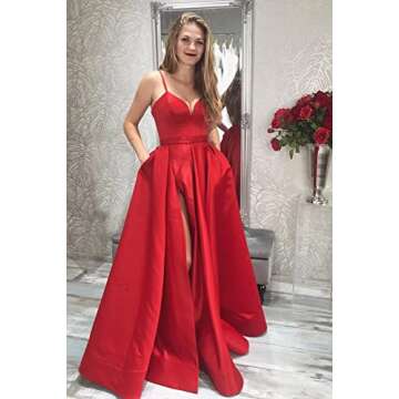 GUKARLEED Backless V Neck Wedding Dresses Pleated High Slit White Long Ball Gowns with Pockets for Women US 10