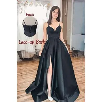 GUKARLEED Backless V Neck Wedding Dresses Pleated High Slit White Long Ball Gowns with Pockets for Women US 10