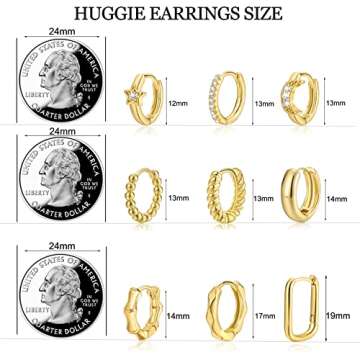 Small Gold Huggie Hoop Earrings Set for Women, Hypoallergenic Twisted Cartilage Hoops, Tiny Silver Hoop Earrings Jewelry for Multiple Piercing (1-1-9)