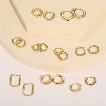 Small Gold Huggie Hoop Earrings Set for Women, Hypoallergenic Twisted Cartilage Hoops, Tiny Silver Hoop Earrings Jewelry for Multiple Piercing (1-1-9)