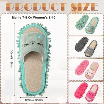 Wesiti 4 Pairs Washable Mop Slippers Microfiber Funny Mop Shoes Floor Cleaning Slippers for Women Home Floor(Novel,Rose Red, Pink, Grey, Green)