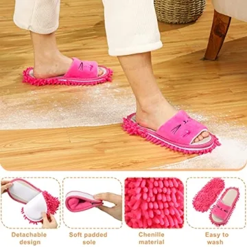 Wesiti 4 Pairs Washable Mop Slippers Microfiber Funny Mop Shoes Floor Cleaning Slippers for Women Home Floor(Novel,Rose Red, Pink, Grey, Green)