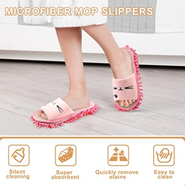 Wesiti 4 Pairs Washable Mop Slippers Microfiber Funny Mop Shoes Floor Cleaning Slippers for Women Home Floor(Novel,Rose Red, Pink, Grey, Green)