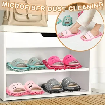 Wesiti 4 Pairs Washable Mop Slippers Microfiber Funny Mop Shoes Floor Cleaning Slippers for Women Home Floor(Novel,Rose Red, Pink, Grey, Green)
