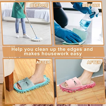 Wesiti 4 Pairs Washable Mop Slippers Microfiber Funny Mop Shoes Floor Cleaning Slippers for Women Home Floor(Novel,Rose Red, Pink, Grey, Green)