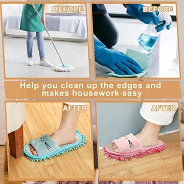 Wesiti 4 Pairs Washable Mop Slippers Microfiber Funny Mop Shoes Floor Cleaning Slippers for Women Home Floor(Novel,Rose Red, Pink, Grey, Green)