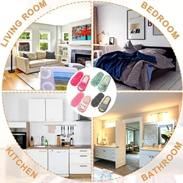 Wesiti 4 Pairs Washable Mop Slippers Microfiber Funny Mop Shoes Floor Cleaning Slippers for Women Home Floor(Novel,Rose Red, Pink, Grey, Green)