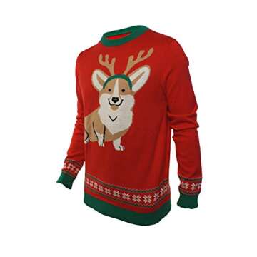 Ugly Christmas Party Sweater Men's Corgi Dog W/Antlers Sweatshirt-Large Corgi Red