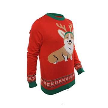 Ugly Christmas Party Sweater Men's Corgi Dog W/Antlers Sweatshirt-Large Corgi Red