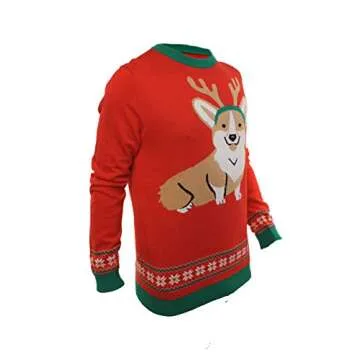 Ugly Christmas Party Sweater Men's Corgi Dog W/Antlers Sweatshirt-Large Corgi Red
