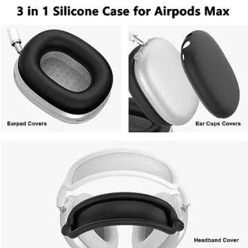 Silicone Case Cover for AirPods Max, Ear Pad Case Cover/Ear Cups Cover/Headband Cover for AirPods Max Headphones, Accessories Soft Silicone Protector for Apple AirPods Max New USB-C (2024) (Black)
