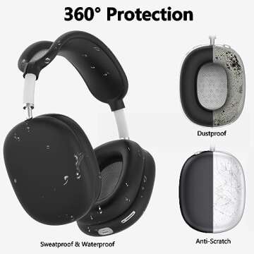 Silicone Case Cover for AirPods Max, Ear Pad Case Cover/Ear Cups Cover/Headband Cover for AirPods Max Headphones, Accessories Soft Silicone Protector for Apple AirPods Max New USB-C (2024) (Black)