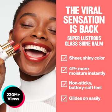 REVLON Super Lustrous Glass Shine Balm, Hydrating Tinted Lipstick, Sheer, Glossy Shiny Finish, 008 Rum Raisin, 0.11 oz