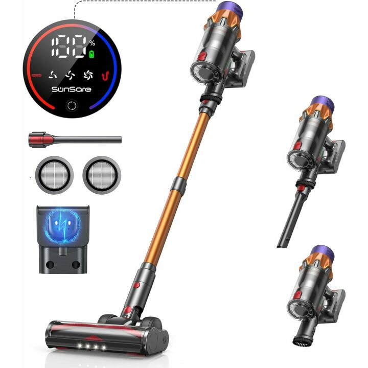 Cordless Vacuum Cleaner, 550W 45KPA 60Mins Cordless Stick Vacuum Cleaner With Touch Screen, Wall Mount Charging, Self-Standing, Handheld Vacuum Cleaners for Home/Pet Hair/Carpets/Hard Floors(X7A)