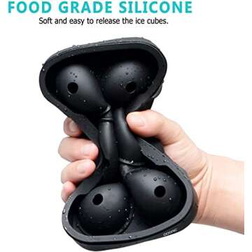 Ice Cube Tray, Large Square Ice Tray and Sphere Ice Ball Maker with Lid for Whiskey and Homemade, Reusable,Easy Demold (Silicone Ice Cube Molds Set of 2)