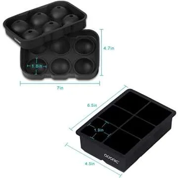 Ice Cube Tray, Large Square Ice Tray and Sphere Ice Ball Maker with Lid for Whiskey and Homemade, Reusable,Easy Demold (Silicone Ice Cube Molds Set of 2)