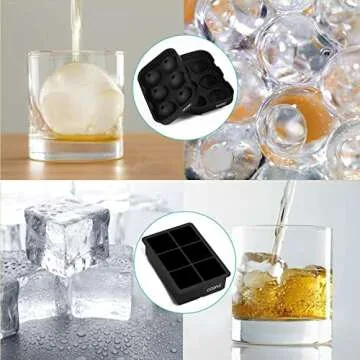 Ice Cube Tray, Large Square Ice Tray and Sphere Ice Ball Maker with Lid for Whiskey and Homemade, Reusable,Easy Demold (Silicone Ice Cube Molds Set of 2)