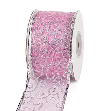 WRAPAHOLIC Christmas Wired Ribbon - Pink Glitter Design