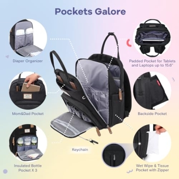 RUVALINO Stylish Waterproof Diaper Bag Backpack for Parents