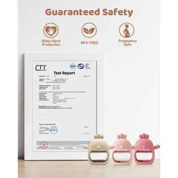 3 Packs Baby Teething Toy Silicone Teething Mitten for Babies Over 3 Months Anti Dropping Wrist Hand Teethers Baby Chew Toys for Sucking Needs, BPA Free (Pink, Caramel & Coral Red)