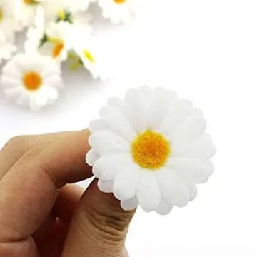 IVYRISE Fabric Daisy Flower Head 100PCS 1.5Inch White Artificial Gerbera Fake Flowers Heads for Wedding Party and DIY Craft