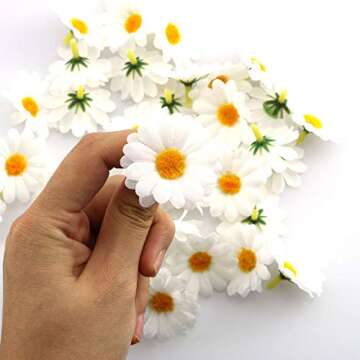 IVYRISE Fabric Daisy Flower Head 100PCS 1.5Inch White Artificial Gerbera Fake Flowers Heads for Wedding Party and DIY Craft
