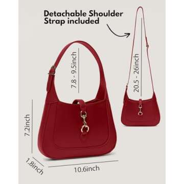 Shoulder Bag for Women - Small Shoulder Purses - Red Purse - Cute Trendy Hobo Handbags - Adjustable Strap Vegan Leather