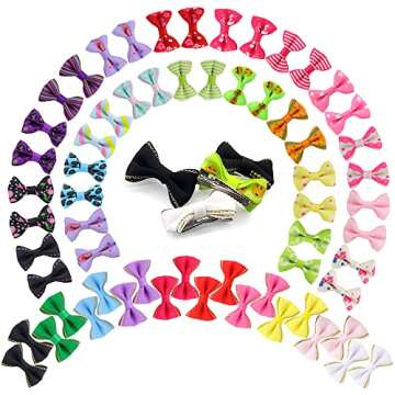 YAKA 60PCS (30 Paris) Cute Puppy Dog Small Bowknot Hair Bows with Metal Clips Handmade Hair Accessor...