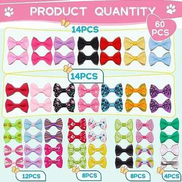 YAKA 60PCS (30 Paris) Cute Puppy Dog Small Bowknot Hair Bows with Metal Clips Handmade Hair Accessories Bow Pet Grooming Products (60 Pcs,Cute Patterns)