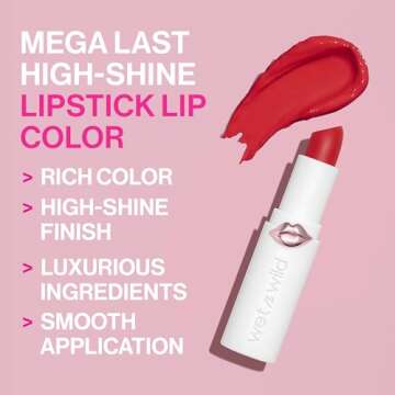 wet n wild Mega Last High-Shine Lipstick Lip Color, Infused with Seed Oils For a Nourishing High-Shi...