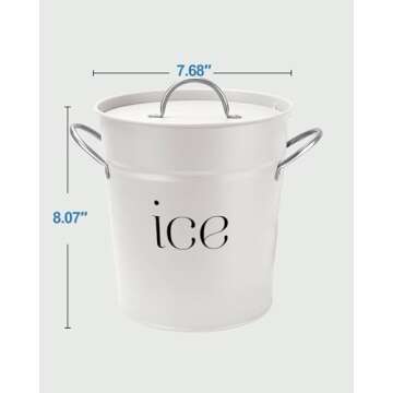 3Qt White Galvanized Ice Bucket with Lid, Scoop & Handles - Ideal for Cocktails, Parties, BBQs, Wine...