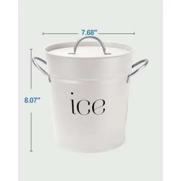 3Qt White Galvanized Ice Bucket with Lid, Scoop & Handles - Ideal for Cocktails, Parties, BBQs, Wine...