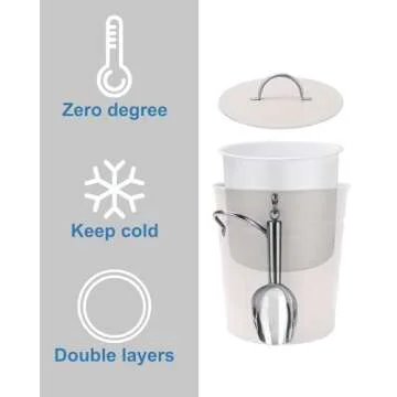 3Qt White Galvanized Ice Bucket with Lid, Scoop & Handles - Ideal for Cocktails, Parties, BBQs, Wine & Champagne. Double-Layer Insulated Outer & Galvanized Inner Layer, Perfect for Home & Outdoor Use