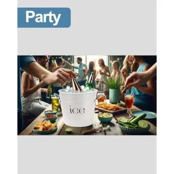 3Qt White Galvanized Ice Bucket with Lid, Scoop & Handles - Ideal for Cocktails, Parties, BBQs, Wine & Champagne. Double-Layer Insulated Outer & Galvanized Inner Layer, Perfect for Home & Outdoor Use